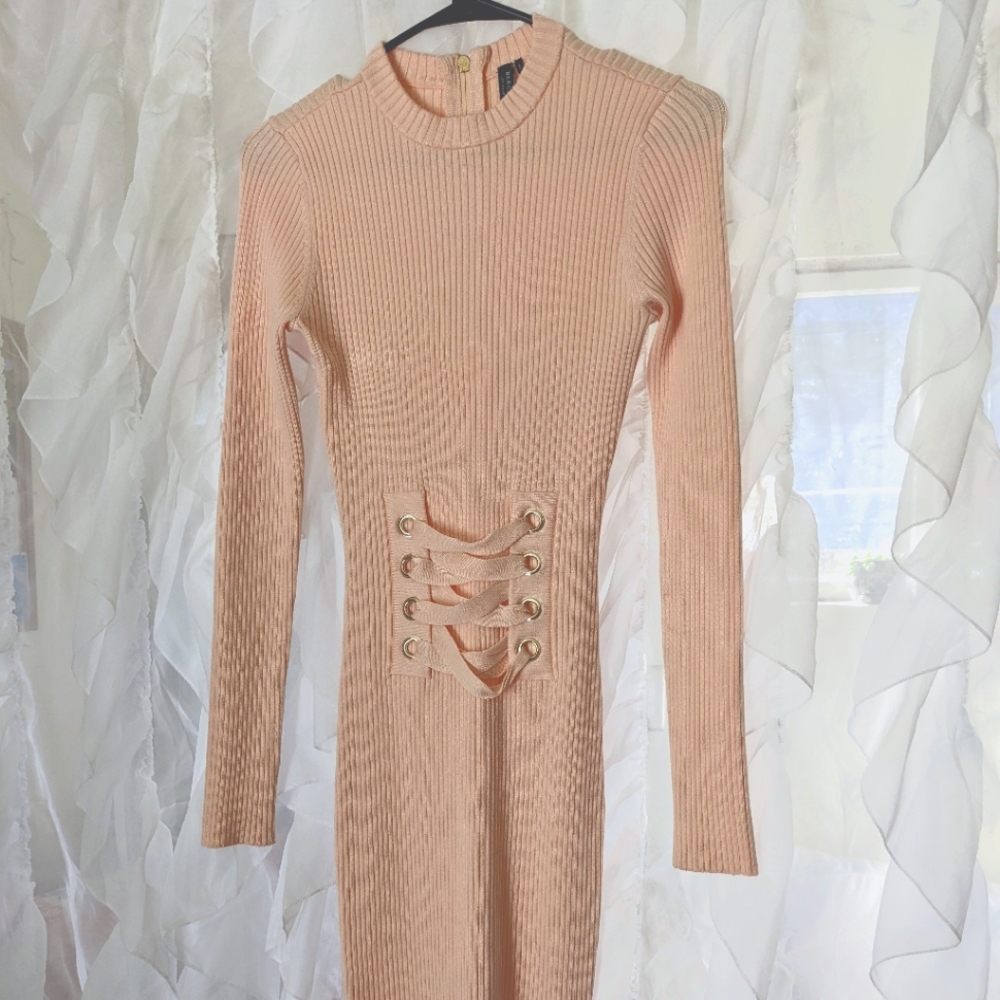 MARCIANO GUESS Sweater Dress with Corset Laced Detail in Pink Size S
